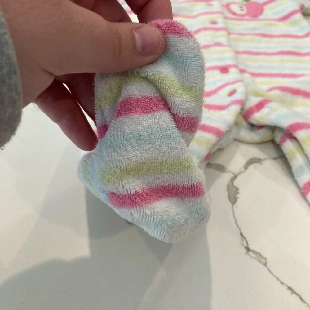 Baby girl carters white pink stripe footie pajamas pjs sleeper button up apple